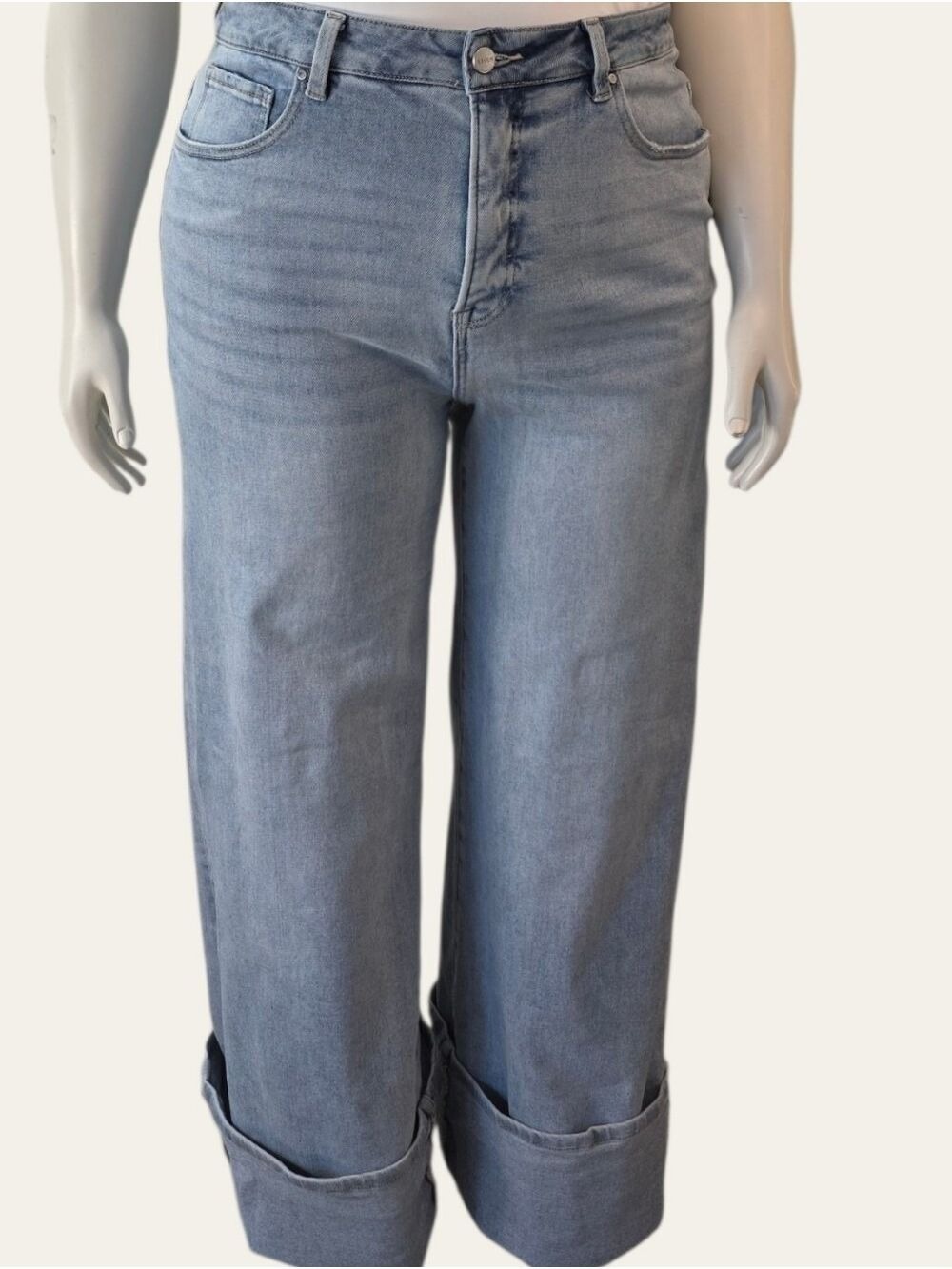 Risen The Genie 1X Tummy Control Wide Leg Cuffed Jeans NWT - Picture 2 of 10